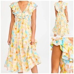 NWT Roller Rabbit Sandrino Ondine Silk Blend Floral Ruffle Dress, Size Medium